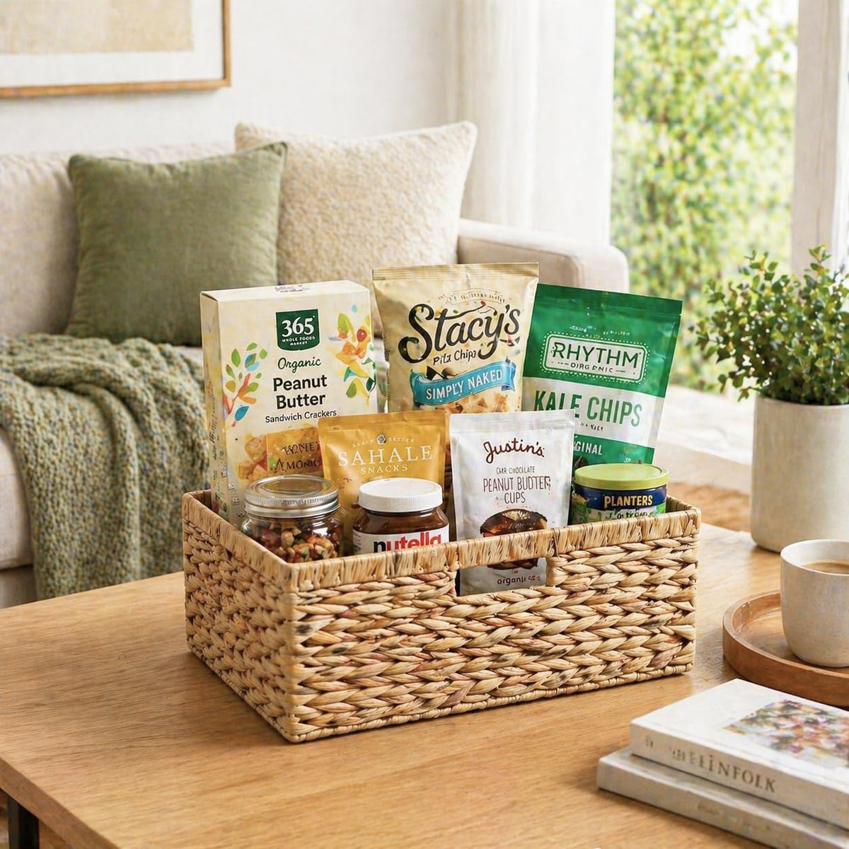 Large Wicker Basket, Water Hyacinth Wicker Storage Basket for Organizing