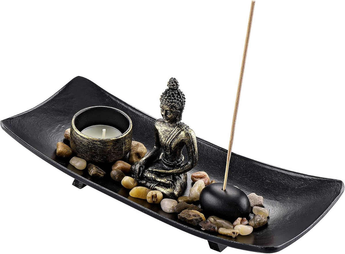 Jovivi Zen Garden Set Buddha Statue w/Tealight Candle Holder