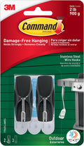 Command Outdoor Medium Black Wire Toggle Hooks, 2 Hooks and 3 Strips, Damage-Free Hanging Wall Hook for Hanging Outdoor Wall Decor with Weather Resistant Strips, Holds up to 2 lb