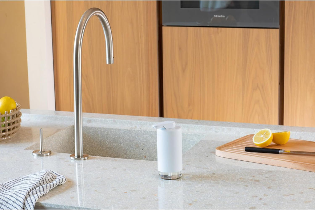Brabantia SinkStyle Soap Dispenser – Stylish Pump Dispenser for Hand Soap and Dishwashing Liquid – Organizer, Corrosion-Resistant, Mineral Fresh White, 6.8oz