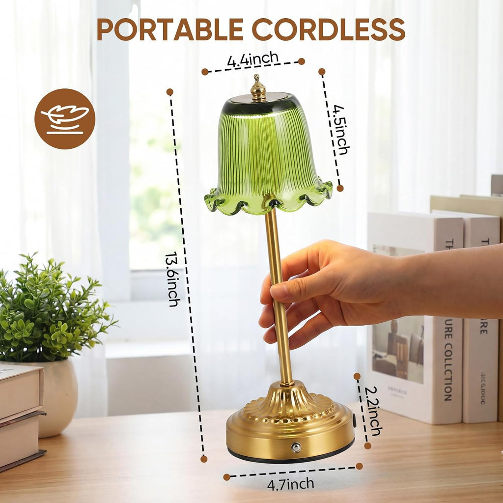 Cordless Glass Table Lamp,6500mAh Portable Rechargeable Lamps,3 Color Modes & Stepless Dimmable,Gold Battery Operated Small Touch Lamp for Bedside,Kitchen,Living Room,Restaurant Outdoor