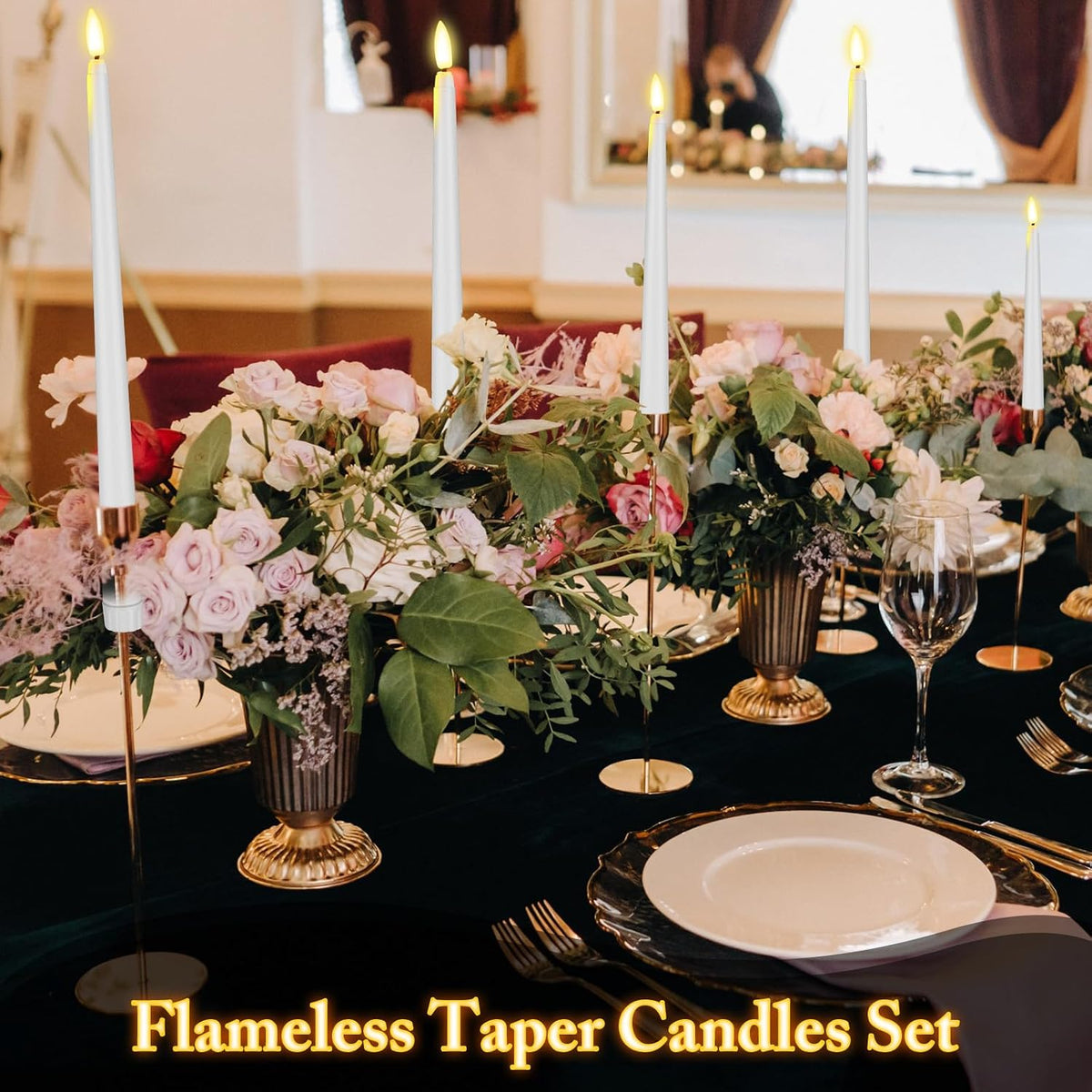 Rossesay 48 Pcs Flameless Taper Candles LED Taper Candles, White
