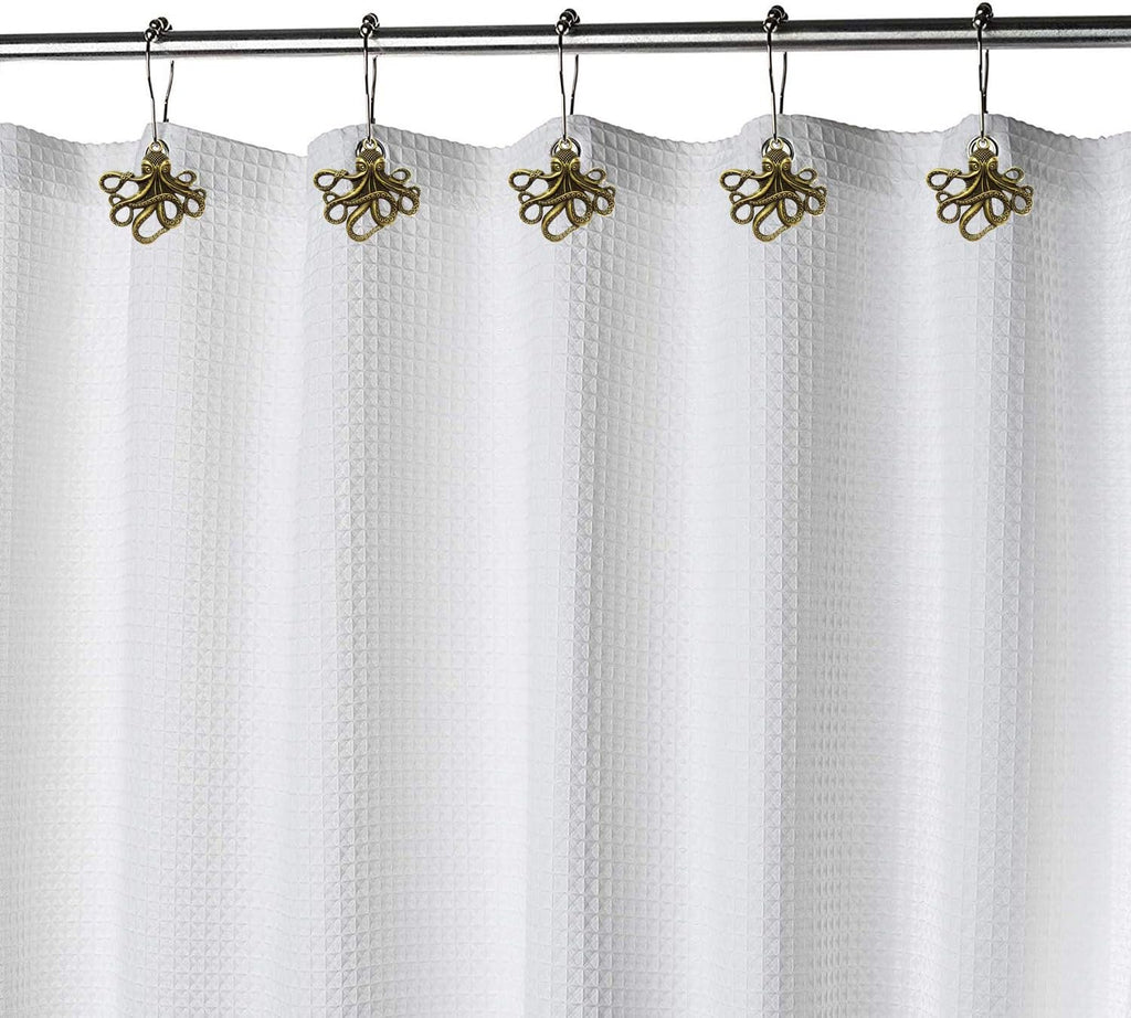 Set of 12 Octopus Shower Curtain Hooks Decorative Home Bathroom Squid Sea Creature Beast Stainless Steel Rustproof Brushed Nickel Rings with Octopus Decorative Accessories (Bronze)