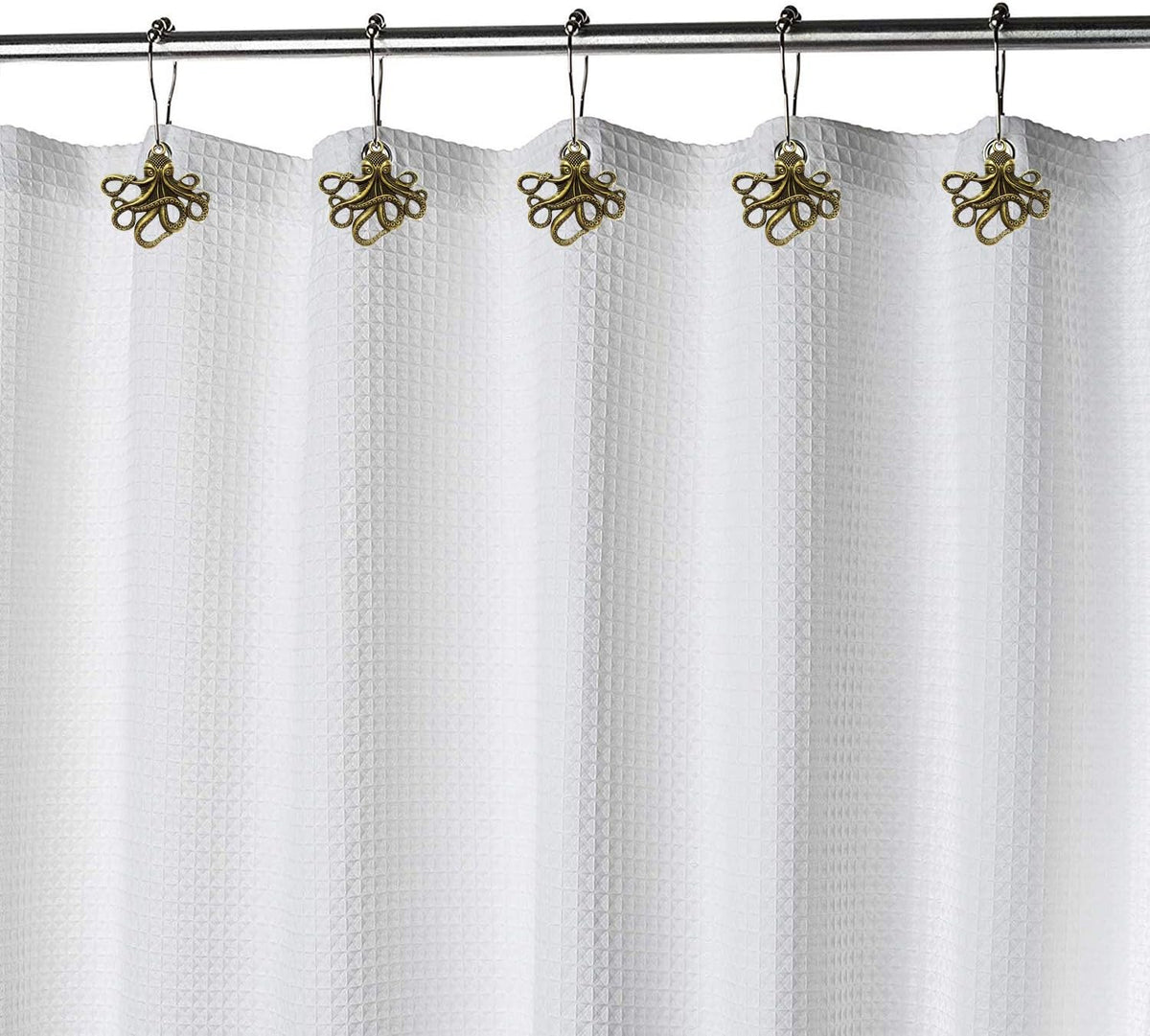 Set of 12 Octopus Shower Curtain Hooks Decorative Home Bathroom Squid Sea Creature Beast Stainless Steel Rustproof Brushed Nickel Rings with Octopus Decorative Accessories (Bronze)