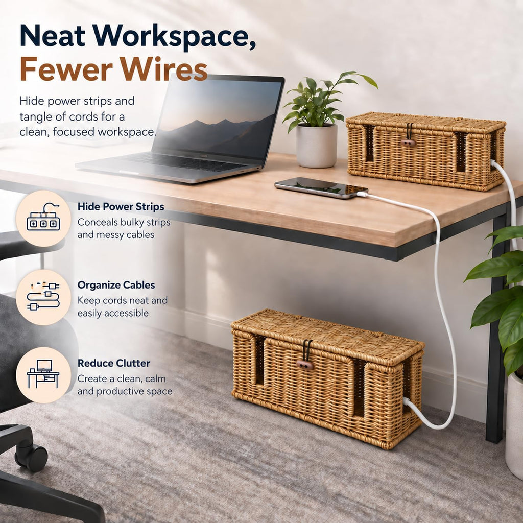 Cable Management Box, 2 Pack Cord Organizer Box, Hider for Power Strips