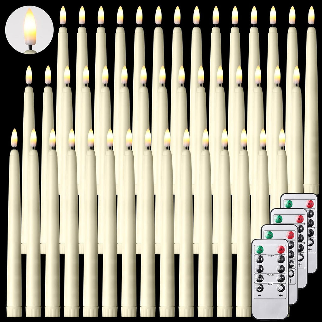 Reginary 48 Pcs Flameless Taper Candles with 4 Remote,Ivory,9.65 Inches