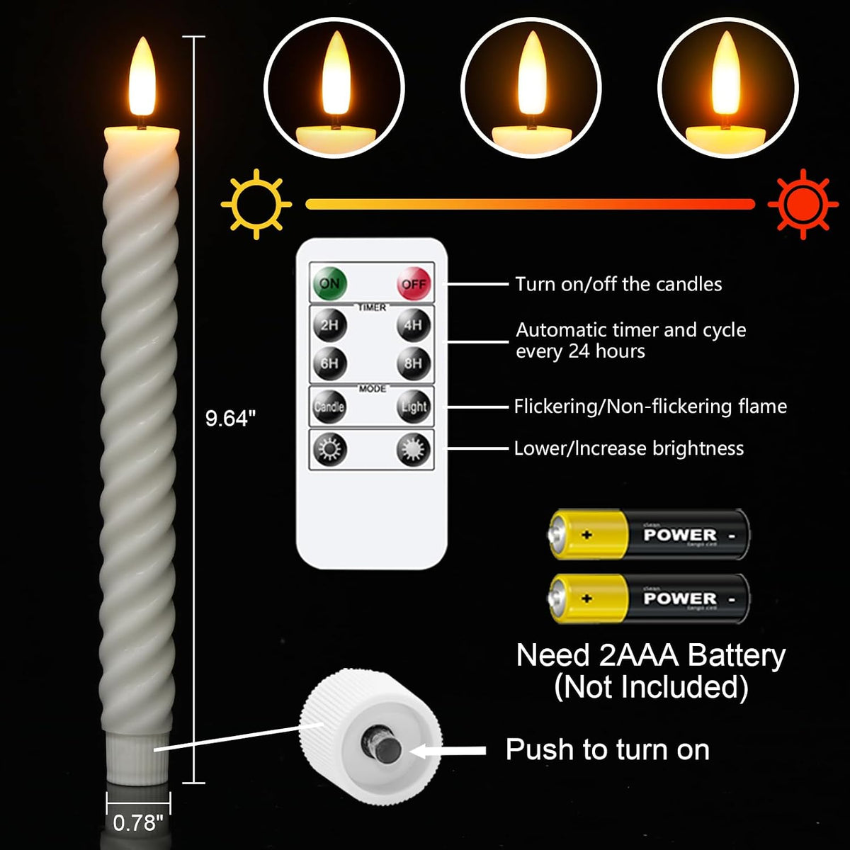 Wondise Spiral Flameless Taper Candles with Remote Timer Real Waxy