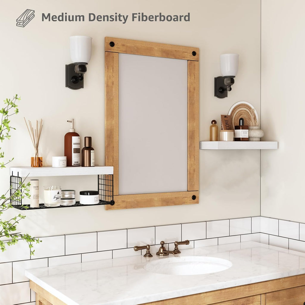 QEEIG Bathroom Shelves Over Toilet Wall (White and Black, Set of 2, 15.7")