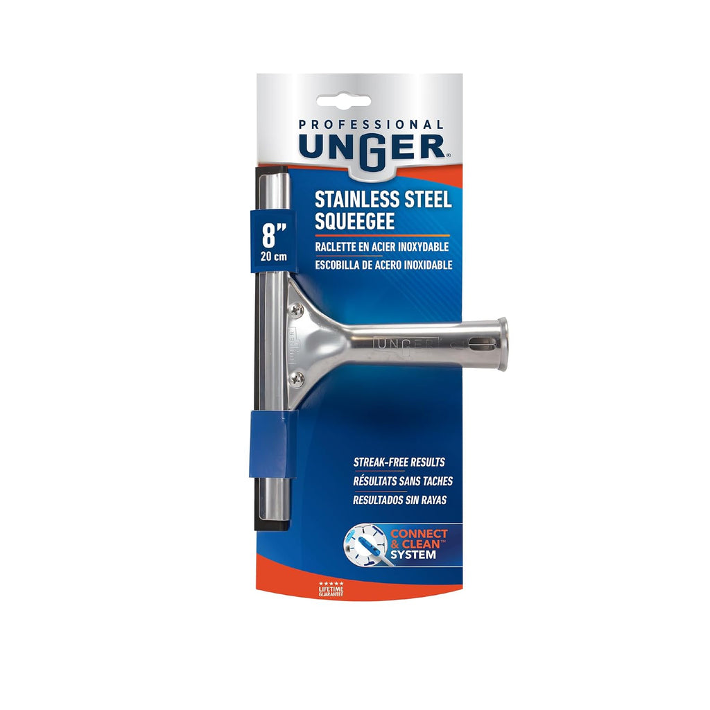 Unger Professional 8” Stainless Steel Window & Glass Cleaning Squeegee - Cleaning Supplies, Heavy Duty Squeegee for Window Cleaning, Streak Free Results