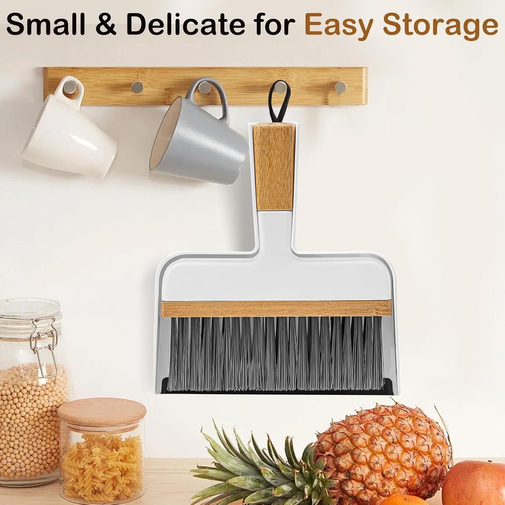 ThinkLearn Mini Dustpan and Brush Set, Bamboo Handle with Rubber Lip