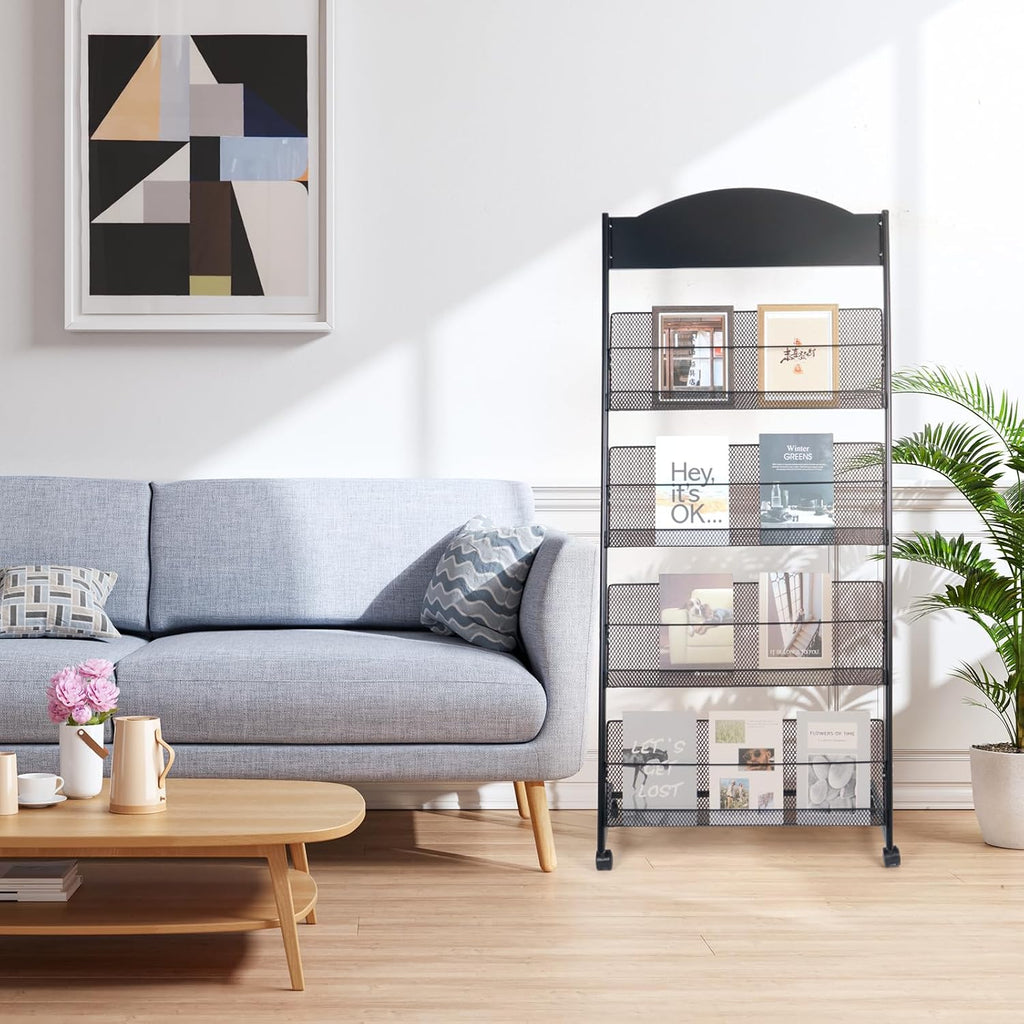 lesolar 4 Tier Floor-Standing Magazine Rack, Book Brochure Display Stand