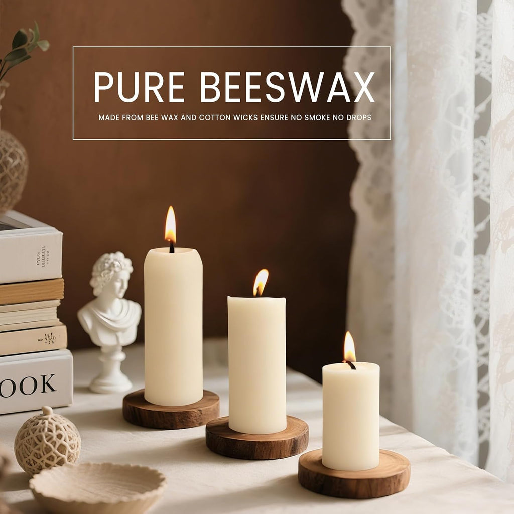 16-Pack 3.5"x1.3" Handmade Pure Beeswax Small Pillar Candles, Clean White