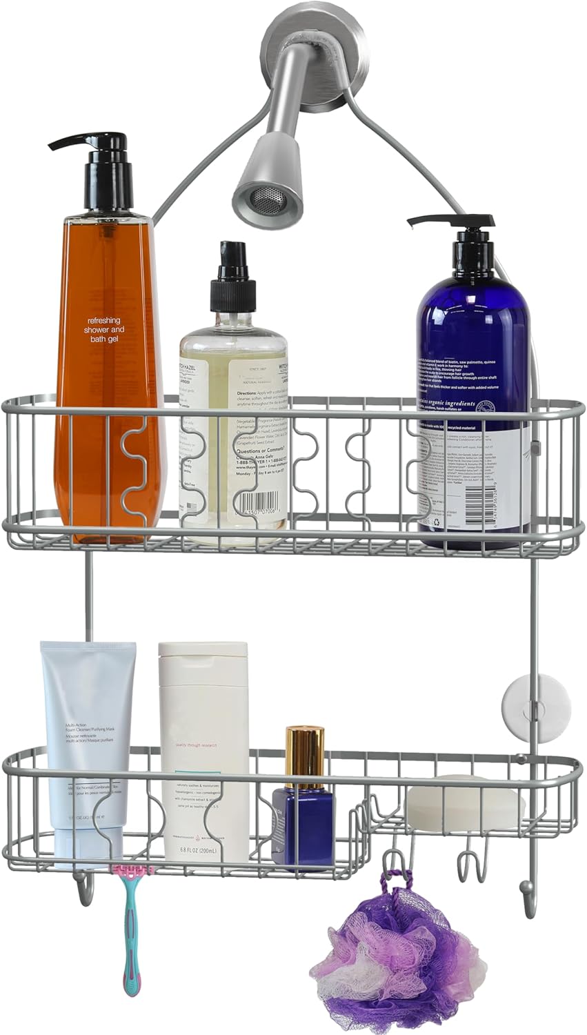 Simple Houseware Bathroom Hanging Shower Head Caddy Organizer, Silver