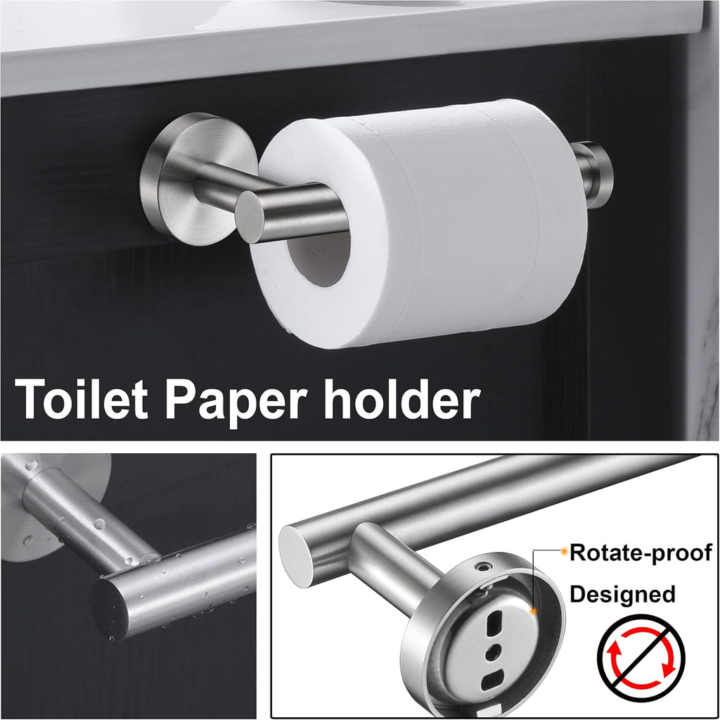 Nolimas 3-Pieces Set Brushed Nickel Bathroom Hardware SUS304 Stainless Steel Round Wall Mounted - Includes 12" Hand Towel Bar, Toilet Paper Holder, Robe Towel Hooks,Bathroom Accessories Kit