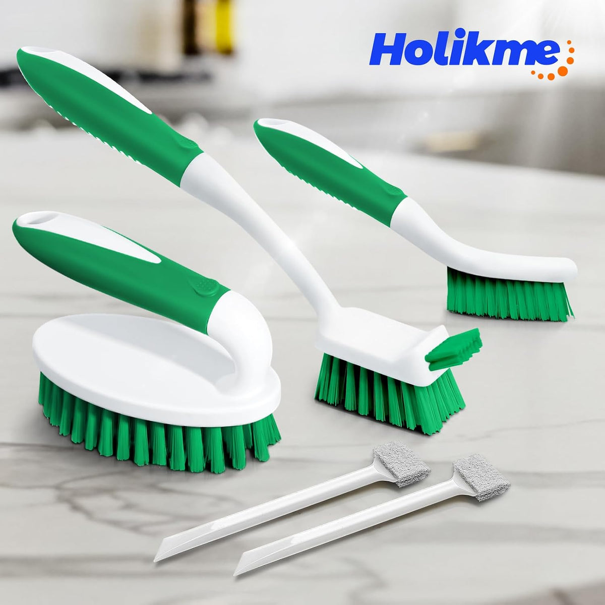 Holikme 5 Pack Cleaning Brush Scrub Brush Kitchen Brush for Floor,Green