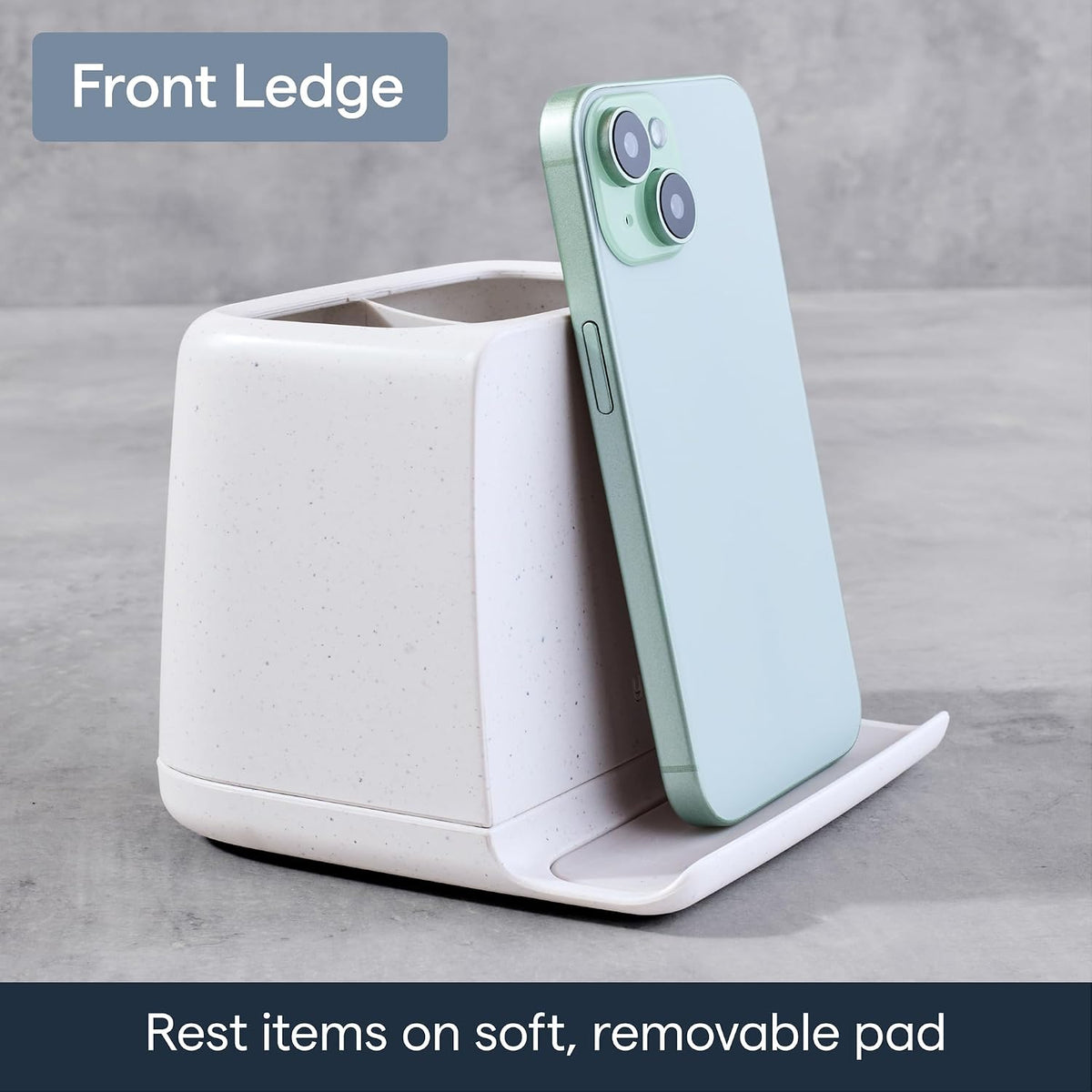 YouCopia The Ledge Toothbrush Holder, 2-Slot, Bathroom Vanity Counter Organizer with Cord Slots, Removable Base and Storage for Phones, Toothpaste and Accessories