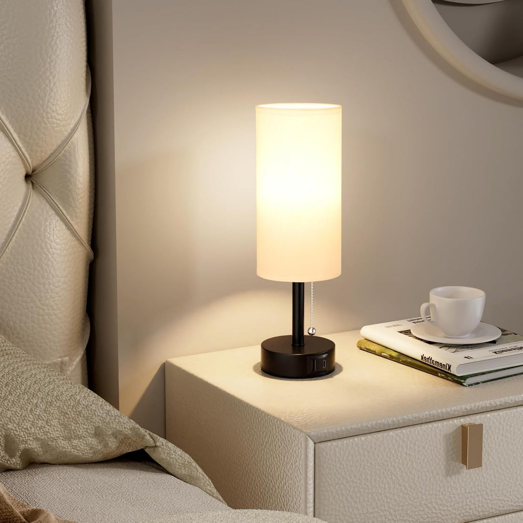 Fenmzee White Bedside Table Lamps Set of 2 - Bedroom Lamp for Desk, USB C+A