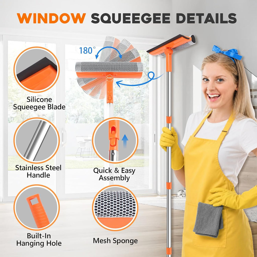 2-in-1 Window Cleaning Kit with 3 Gallon Collapsible Bucket for Home, Car