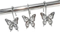 12PCS Decorative Shower Curtain Hooks, Metal Shower Curtain Rings, Rustproof Shower Curtain Hanger for Bathroom, Elegant Butterfly Design (Silver)