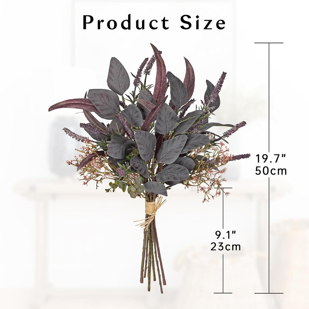Briful Fall Artificial Eucalyptus Bouquet with Purple Sage Leaves – Autumn Faux Greenery Bush with Raffia Wrap for Farmhouse, Kitchen, Table, and Seasonal Home Décor