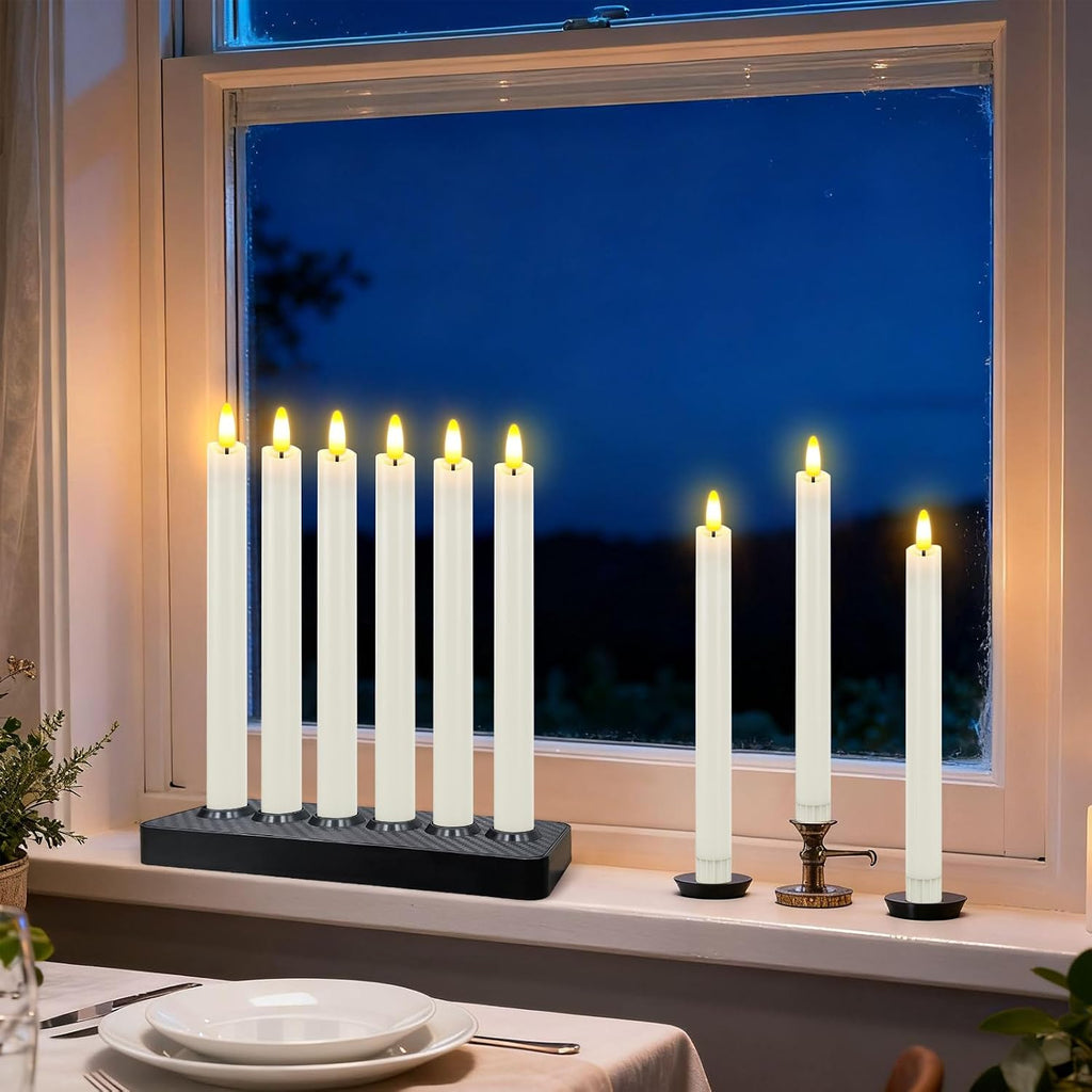 HL Rechargeable Flameless Taper Candles with Charging Base, 6 Pack