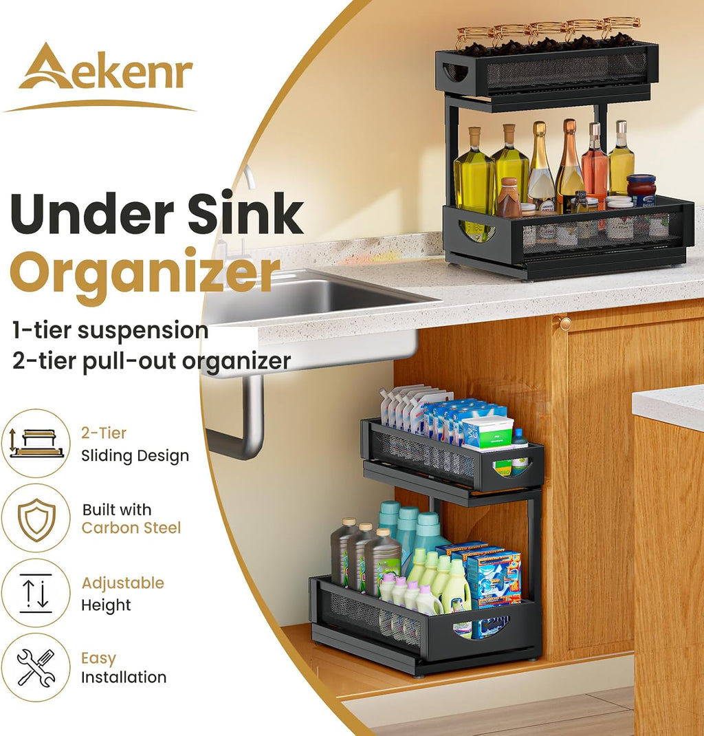 Under Sink Organizer for Kitchen and Bathroom Cabinets Pull Out Storage