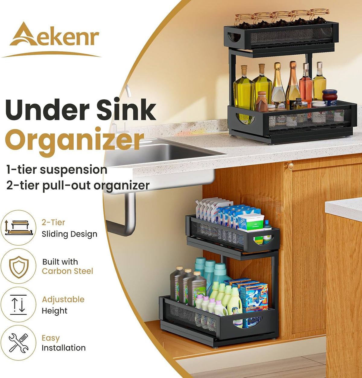 Under Sink Organizer for Kitchen and Bathroom Cabinets Pull Out Storage