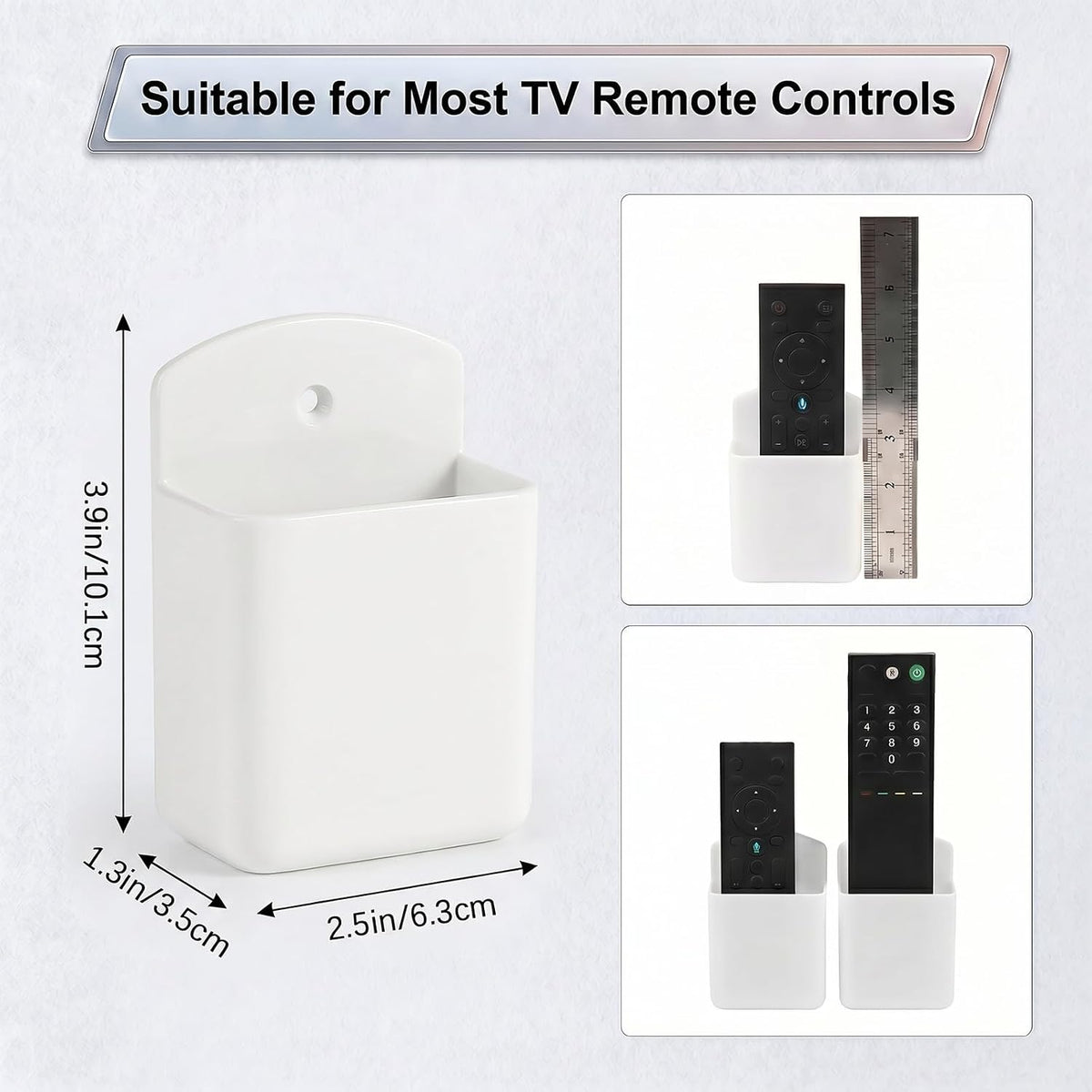 2 Pack White Remote Control Holder, Self adhesive Wall Mount Storage Box for TV and Air Conditioner Remote Controls, Pen Holder Organizers and Accessories for Home Office School