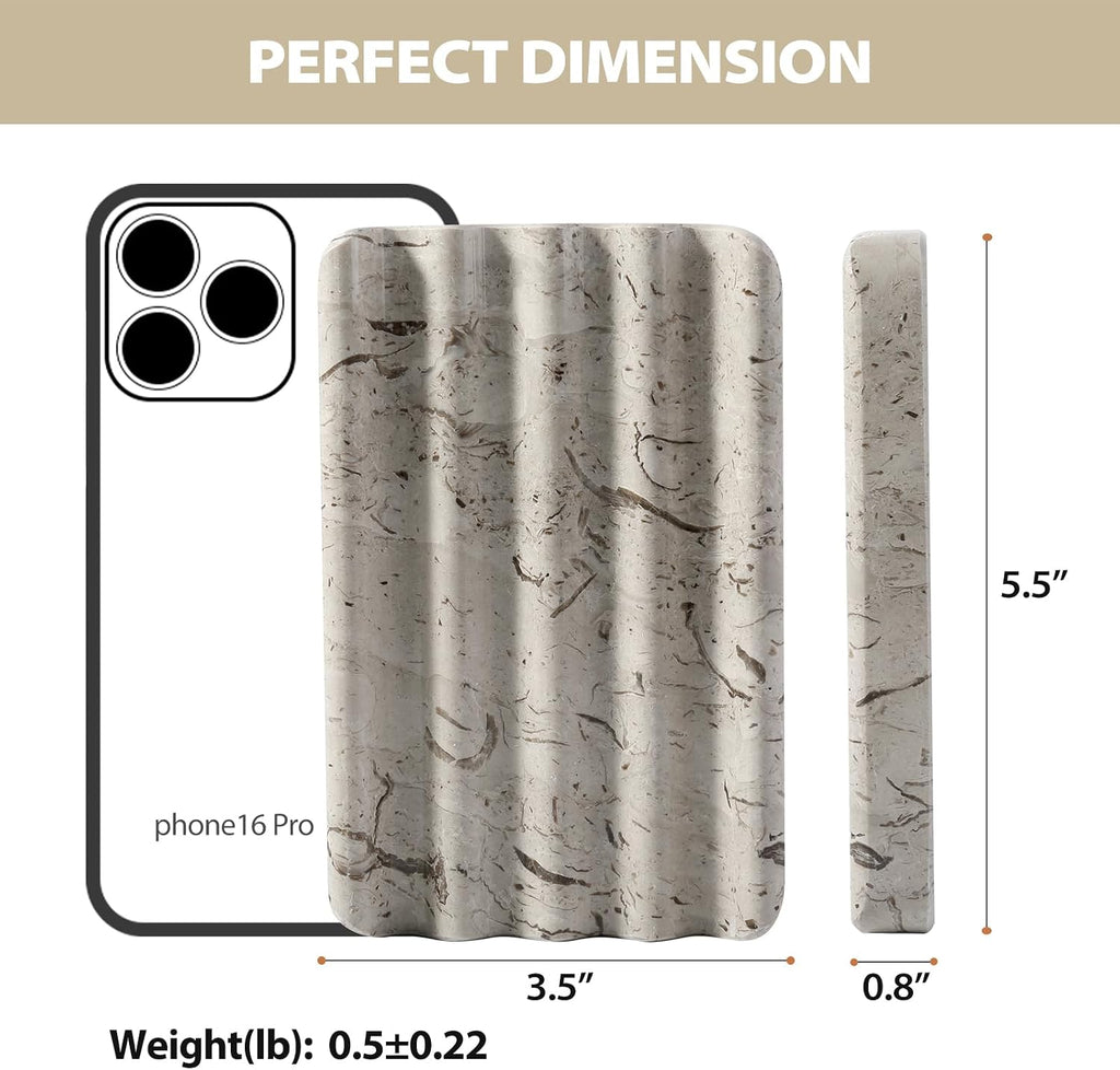 Koville Natural Grey Marble Soap Dish for Shower, Stone Soap Tray for Bathroom, Gray Bar Soap Holder for Sink, Stripe Grooves Soap Saver Stone Dish Keep Bars Dry Easy Clean