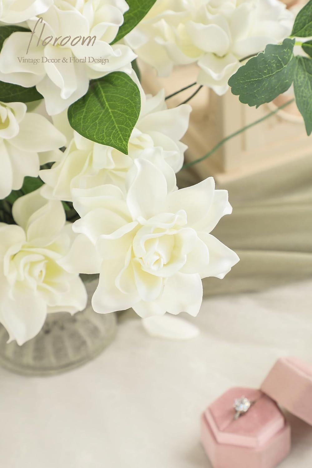 Floroom Artificial Gardenia Flowers 2.7" 25pcs Real Looking Ivory Foam Fake Flowers with Stems for DIY Wedding Bouquets Bridal Shower Centerpieces Floral Arrangements Party Tables Home Decorations