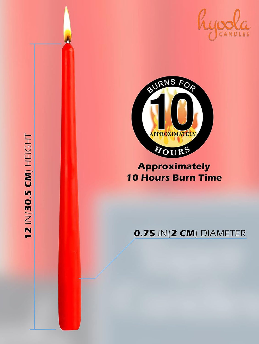 Hyoola 12 Pack Tall Red Taper Candles - 12 Inch Red Dripless, Unscented Dinner Candle - Paraffin Wax with Cotton Wicks - 10 Hour Burn Time