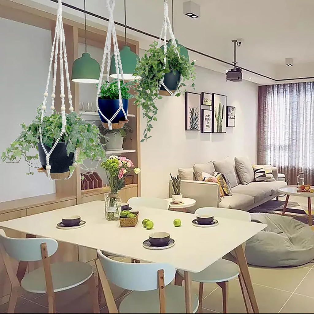 Hanging Planters with Macrame Plant Hangers for Indoor Outdoor Plants, 3 Set Hanging Baskets Flower Pots Holders 35''/27''/21'', Self-Watering Pots 7''/6''/5.5'', Boho Home Decor, Black