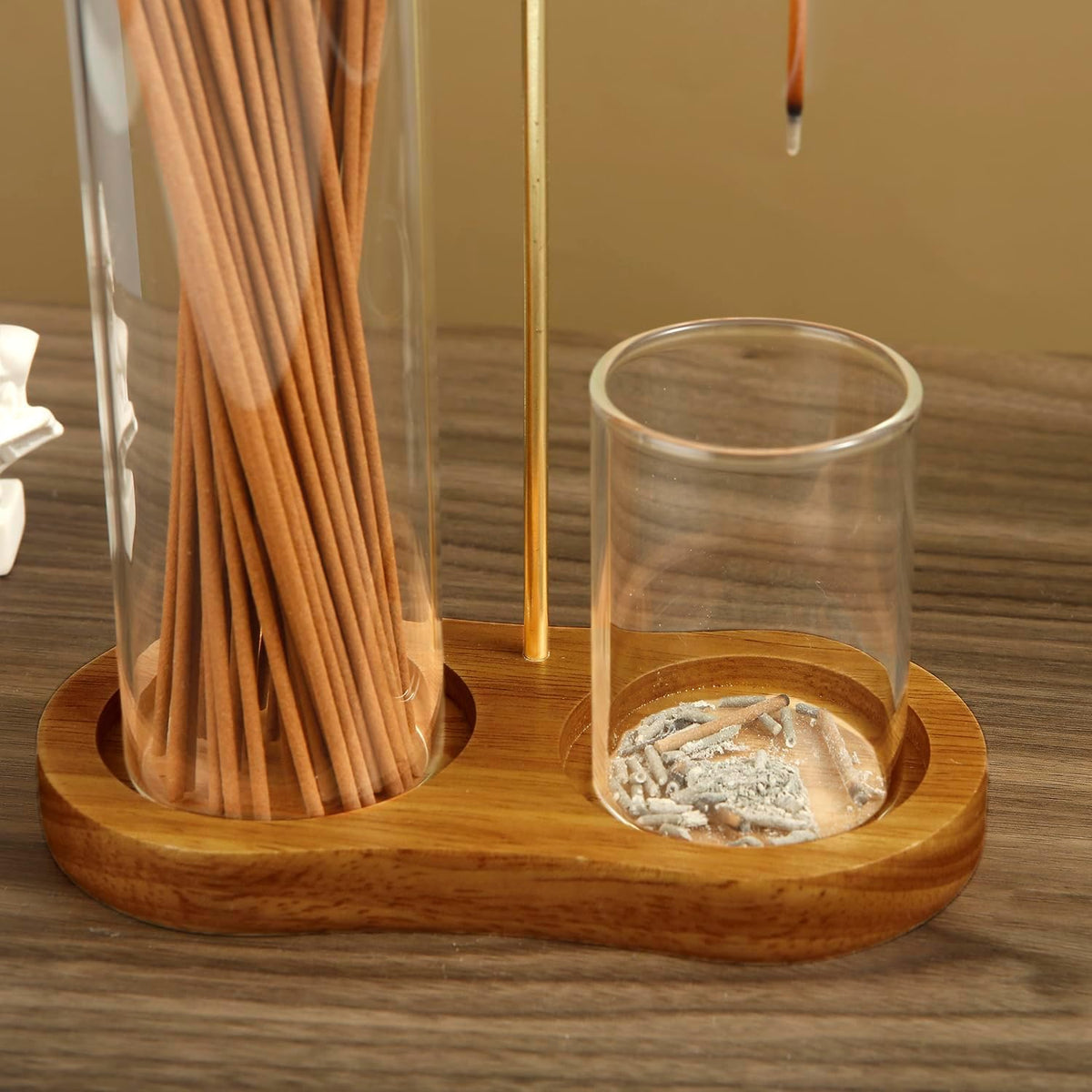 2 in 1 Incense Holder for Sticks, Anti-Ash Flying Incense Burne with Glass Ash Catcher and Incense Sticks Organizer for Meditation Yoga Spa Home Decor (Dark Base)