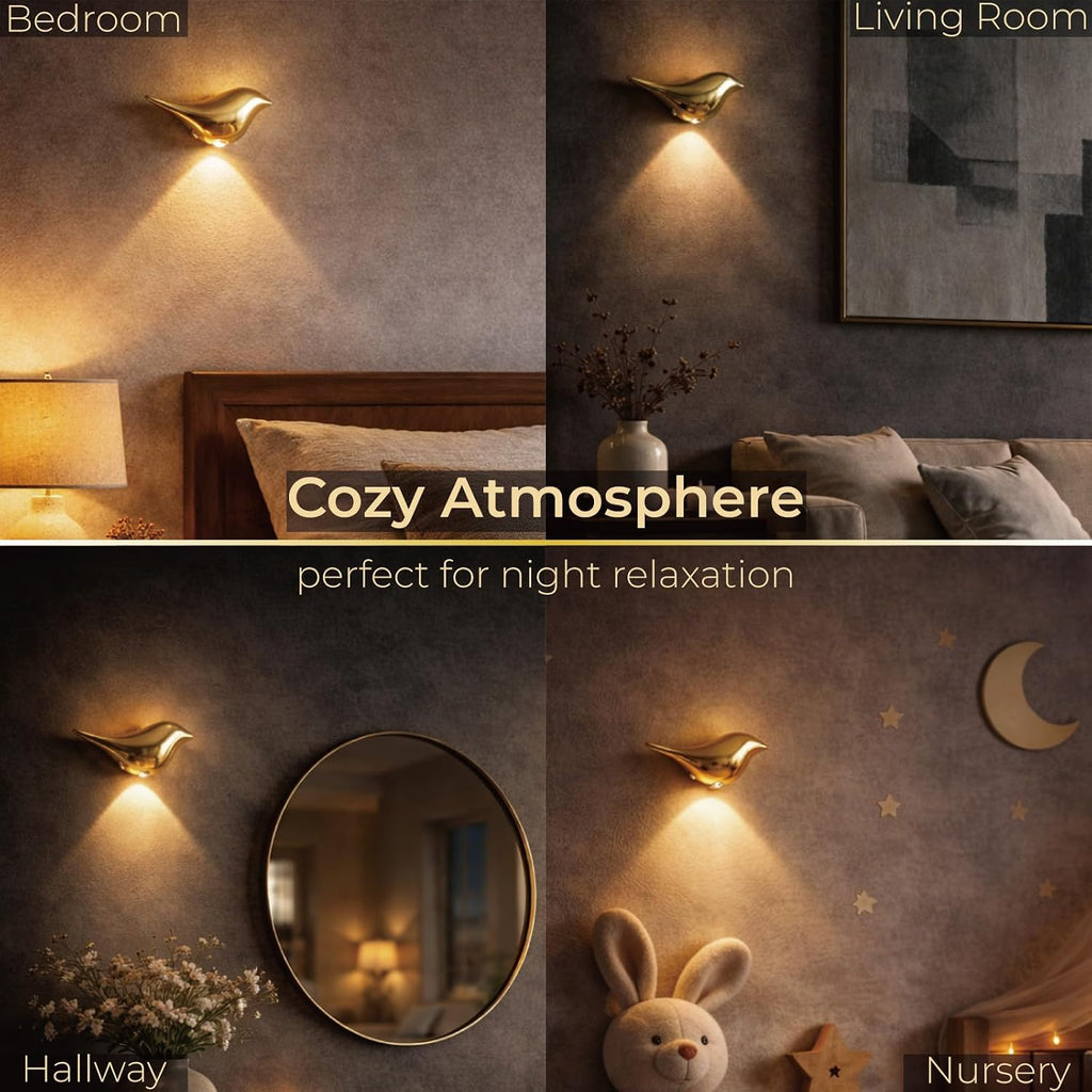 2-Pack Indoor Motion Sensor Bird Wall Lights, Golden