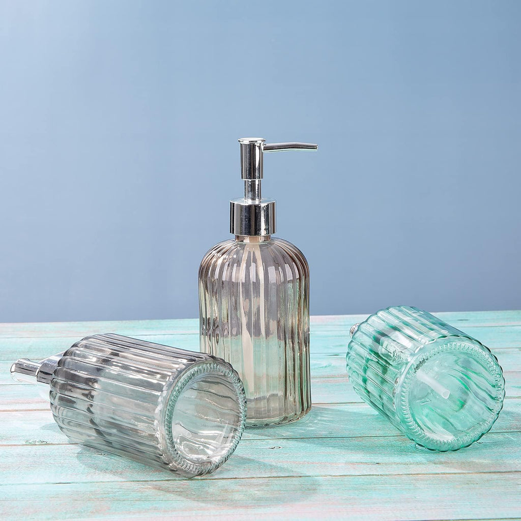 Bathroom Accessories Set, 15oz Glass Soap Dispenser Bottle for Bath Decor, 3 Pack Set