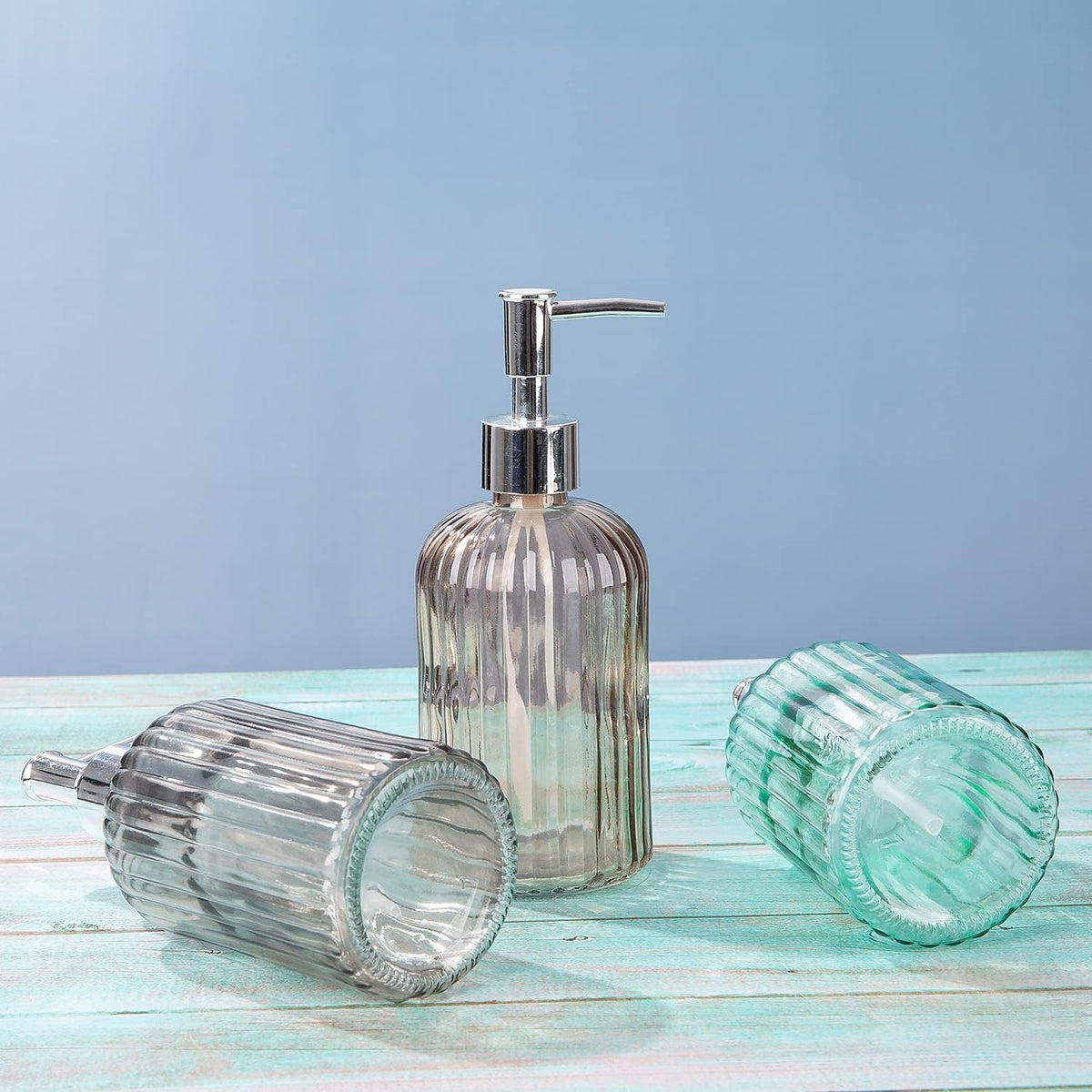 Bathroom Accessories Set, 15oz Glass Soap Dispenser Bottle for Bath Decor, 3 Pack Set