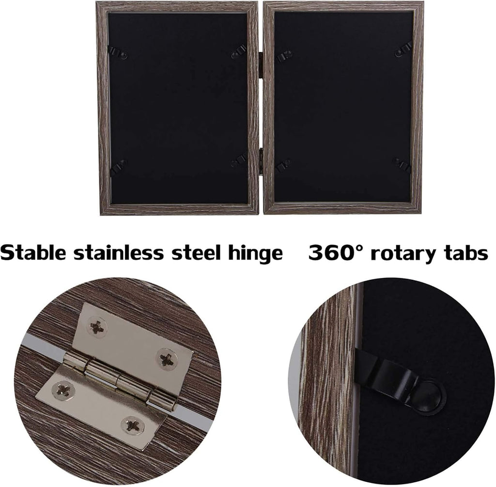 WUTL 5x7 Picture Frame Double Frame Shadow Box with Glass Front Wood Grey