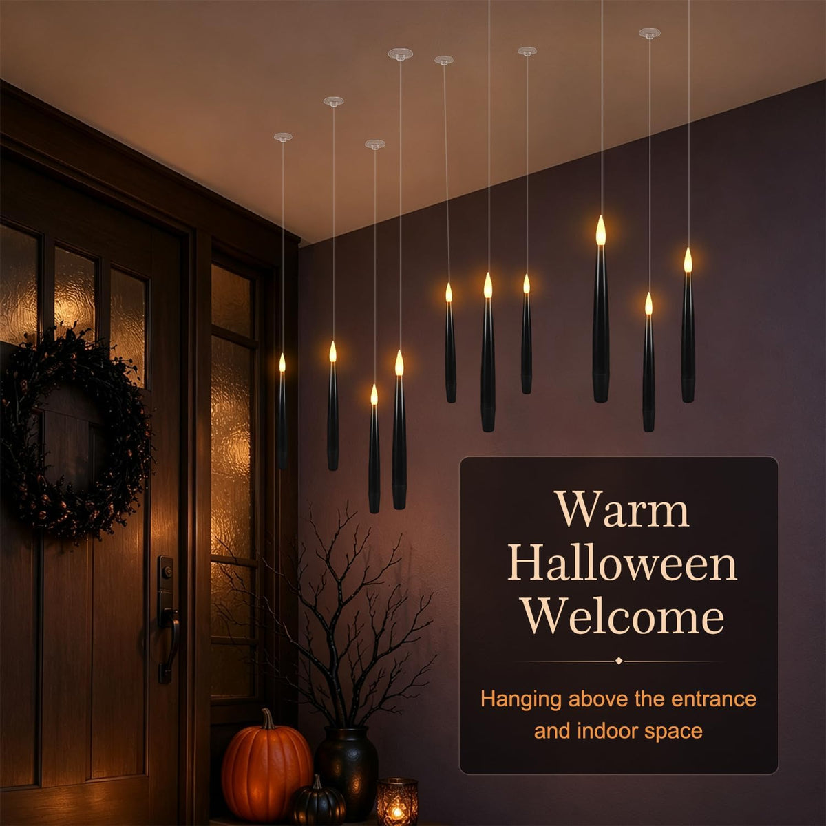 24 Floating Flameless Candles with Wands, Halloween Hanging Decor