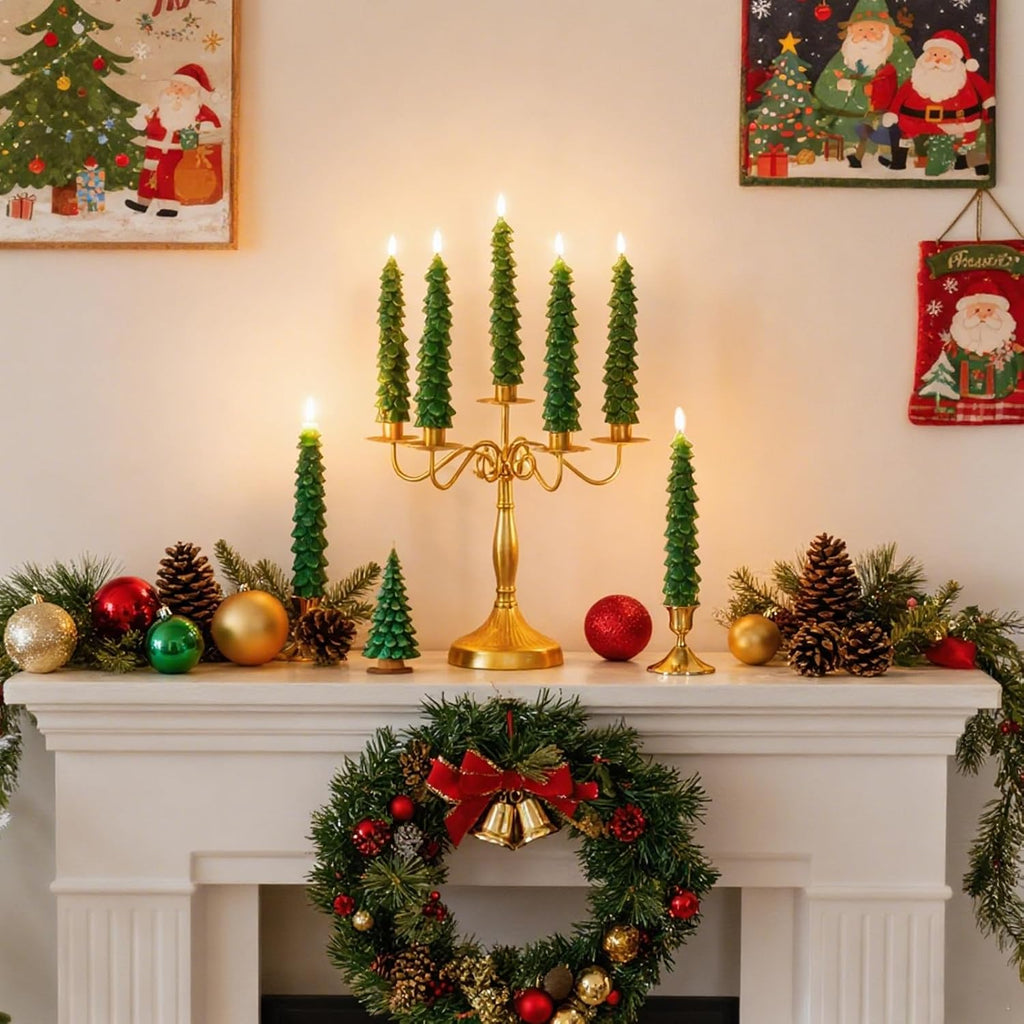 Flameless Christmas Tree Shaped Candles, Taper Xmas Window Decor Gifts