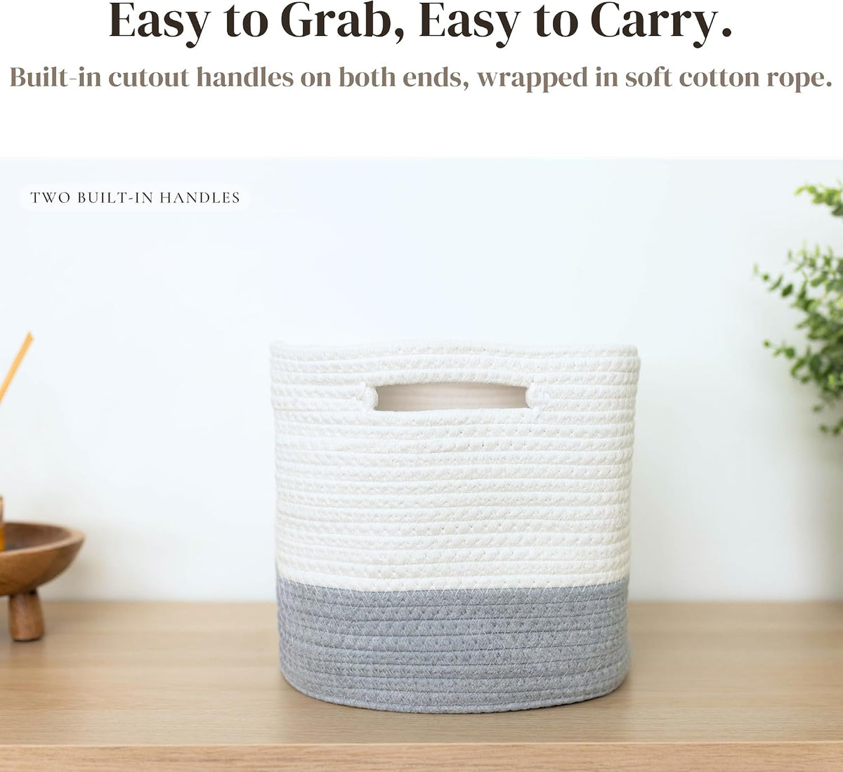 Elephant Baby Storage Basket, Woven Cotton Rope Nursery Bin, 13x10x9 in