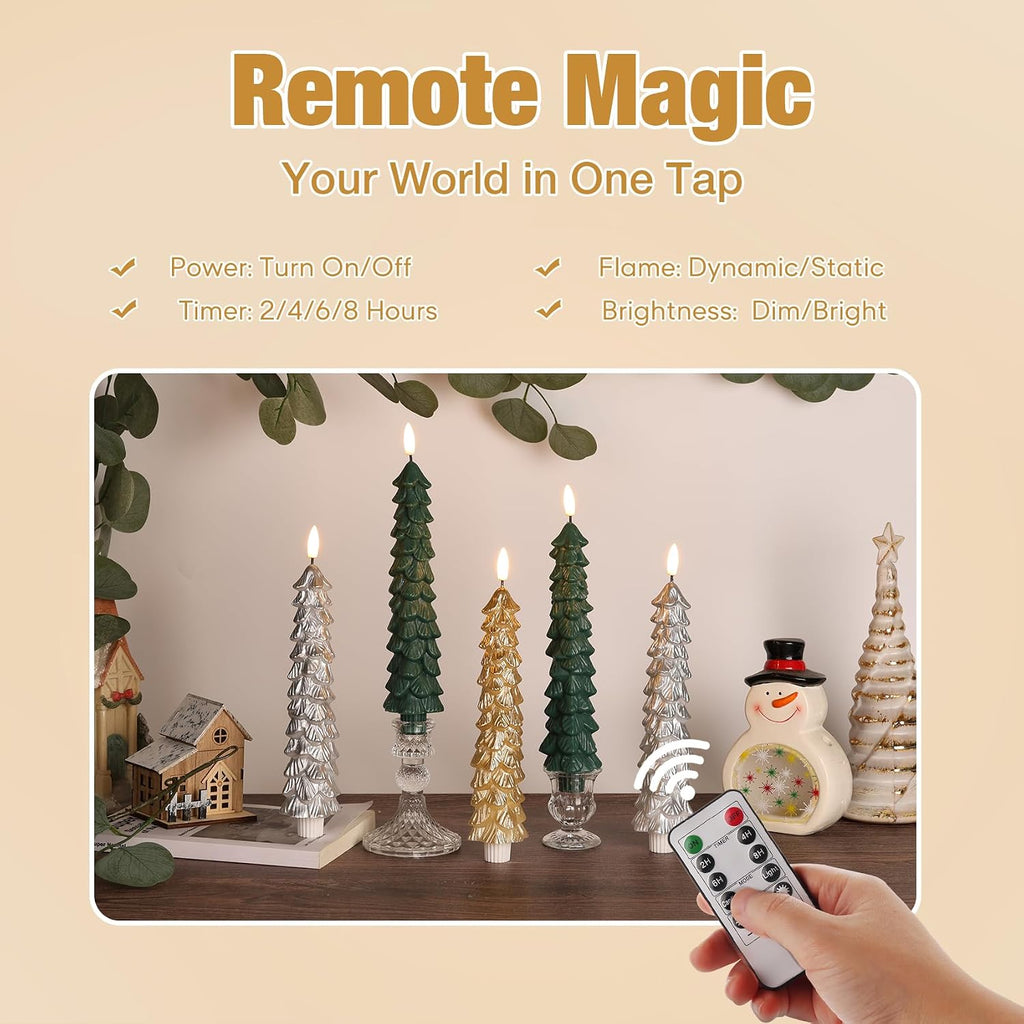 Eywamage Gold Christmas Tree Flameless Taper Candles with Remote Set of 2