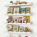 Fixwal Nursery Shelves, 16.5 Inch Floating Bookshelves for Wall Set of 4, Scalloped Wall Book Shelves with Towel Rack for Kids, Toddler Room, Baby Room, Nursery Decor and Storage(White)