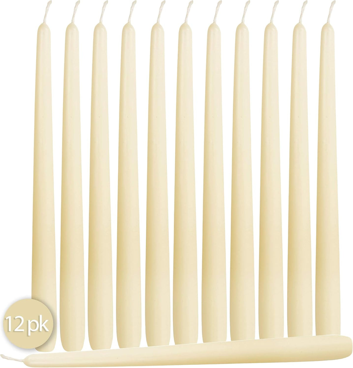Hyoola 12 Pack Tall Taper Candles - 10 Inch Woolwhite Dripless, Unscented Dinner Candle - Paraffin Wax with Cotton Wicks - 8 Hour Burn Time