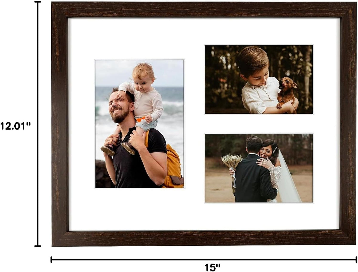 Golden State Art 11x14 Dark Brown Wood Picture Frame for 5x7 and 4x6 Photos