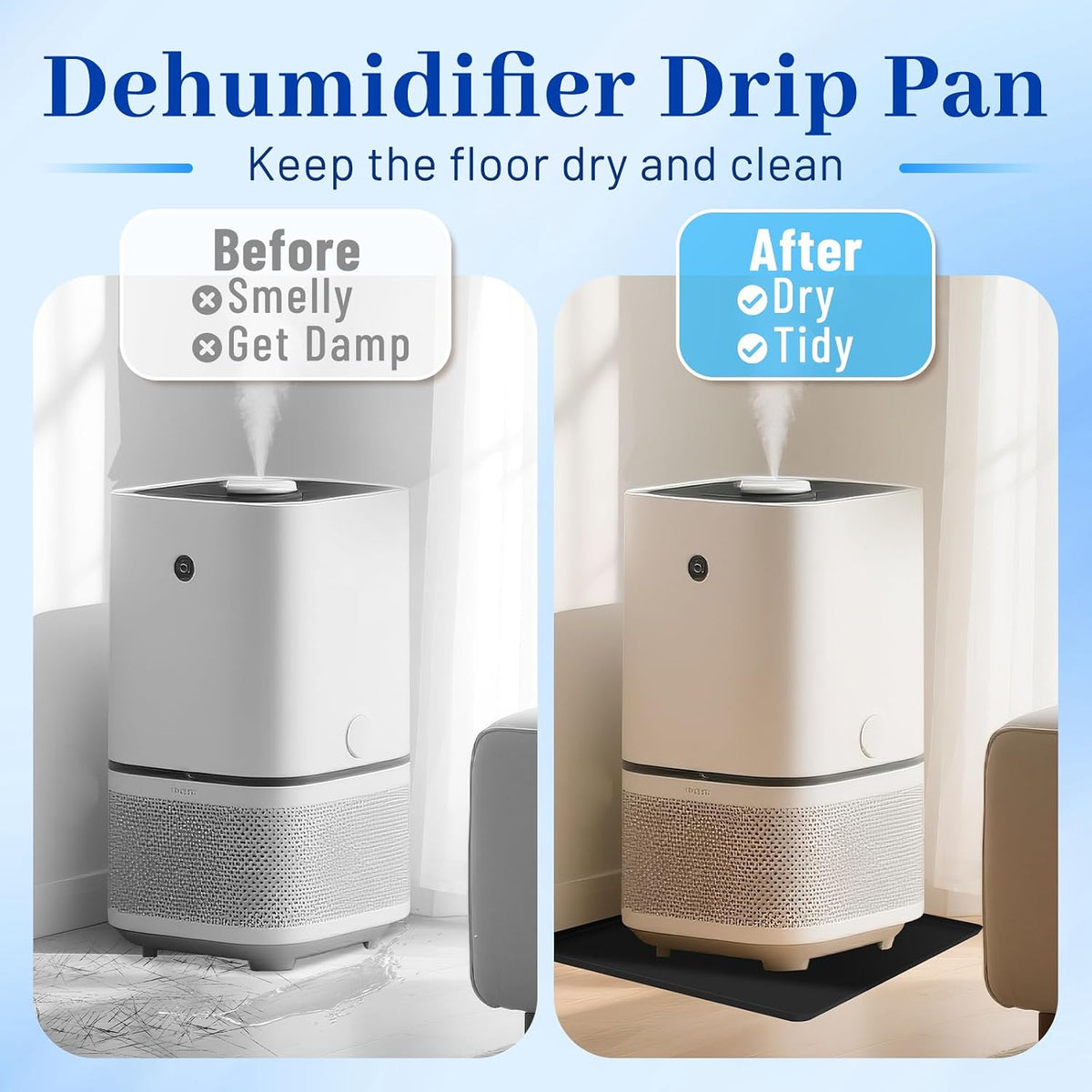 Dehumidifier Drip Mat-23.6'' x 19.7'' x 0.78'' Silicone Humidifier Drip Tray,Non-Slip,Spill-Proof,Water proof Dehumidifier Drip Pan, Ideal for Portable Air Conditioner,Ice Maker,Water Cooler-Black