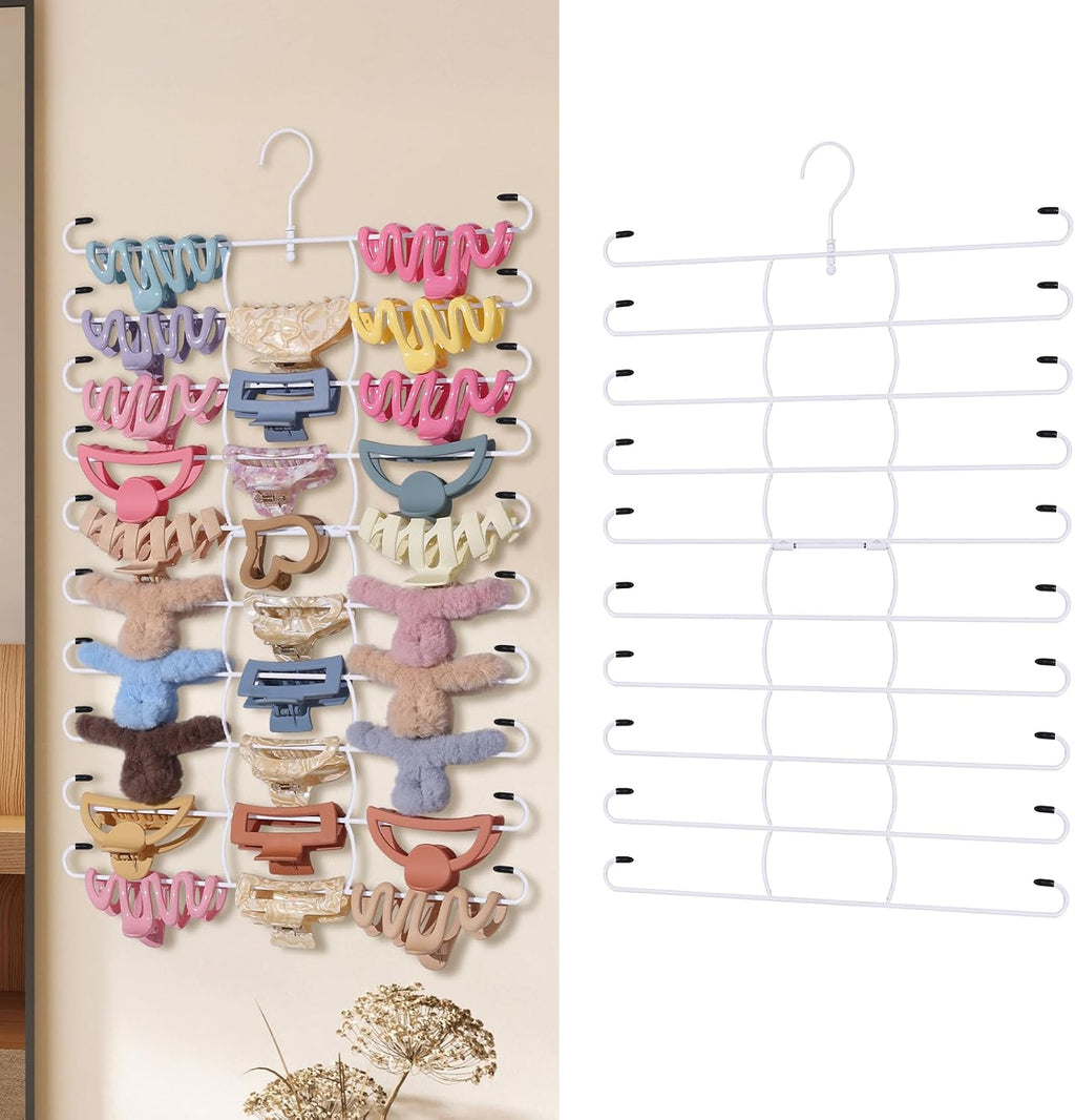 SNOWSTAR Hair Claw Clip Holder Organizer with 360 Swivel Hook，10-Tier Hanging Hair Clip Holder and Storage for Women Girls,Large Capacity Claw Clips Organizer for Wall,Door,Closet (White)