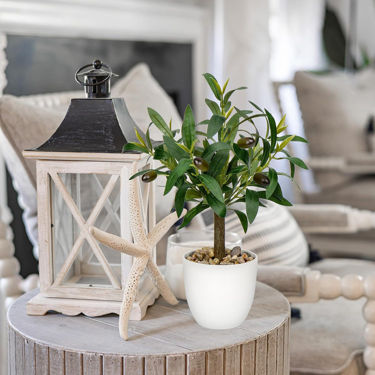 Briful 15 Inch Small Artificial Olive Tree in White Pot Tabletop Decor
