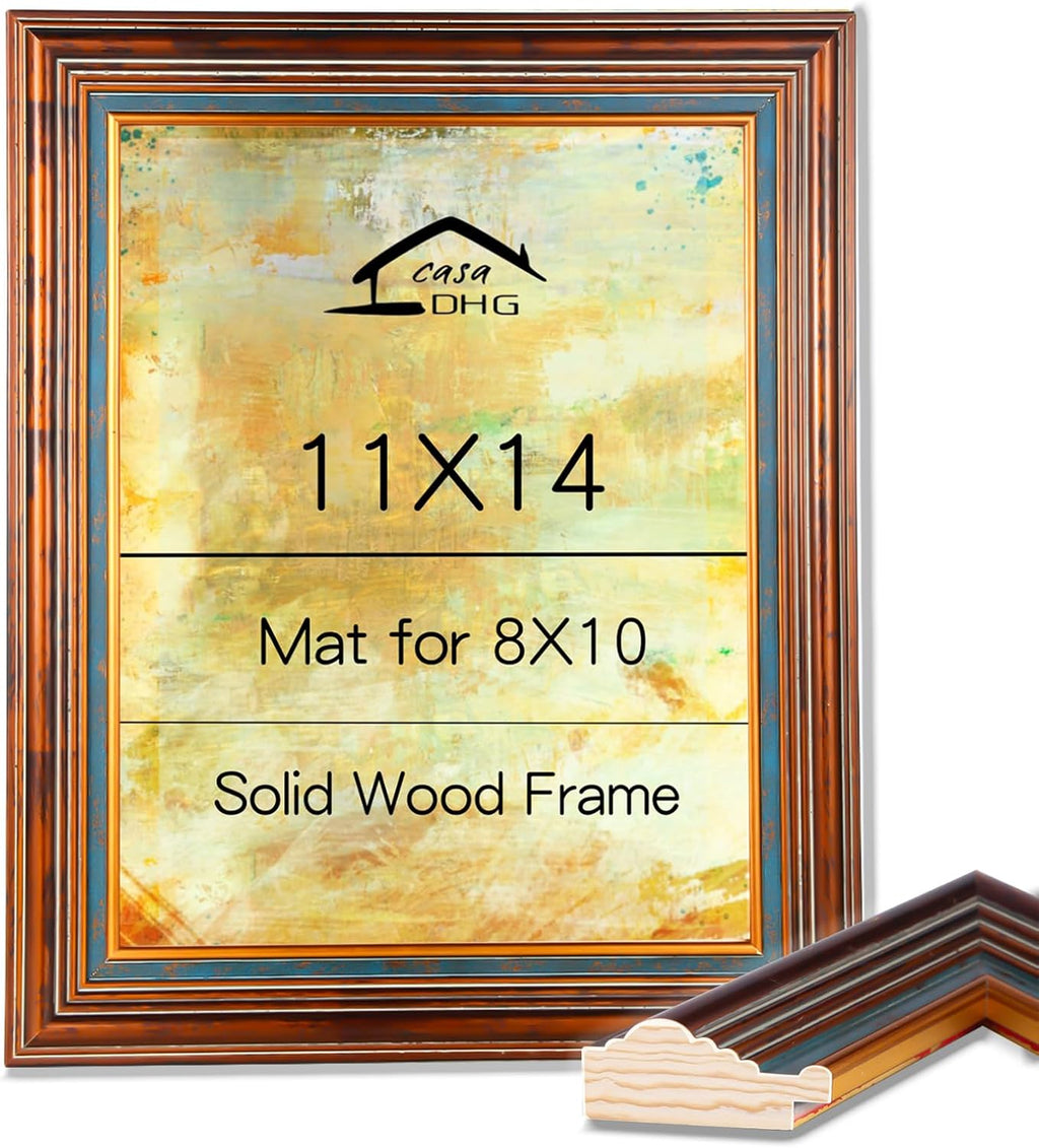 11x14 Vintage Picture Frame, Gold Finish with Real Glass Front, 11 x 14 Photo Frames Elegant Design for Wall, Perfect for Home, Art, or Wedding Photos, Gift