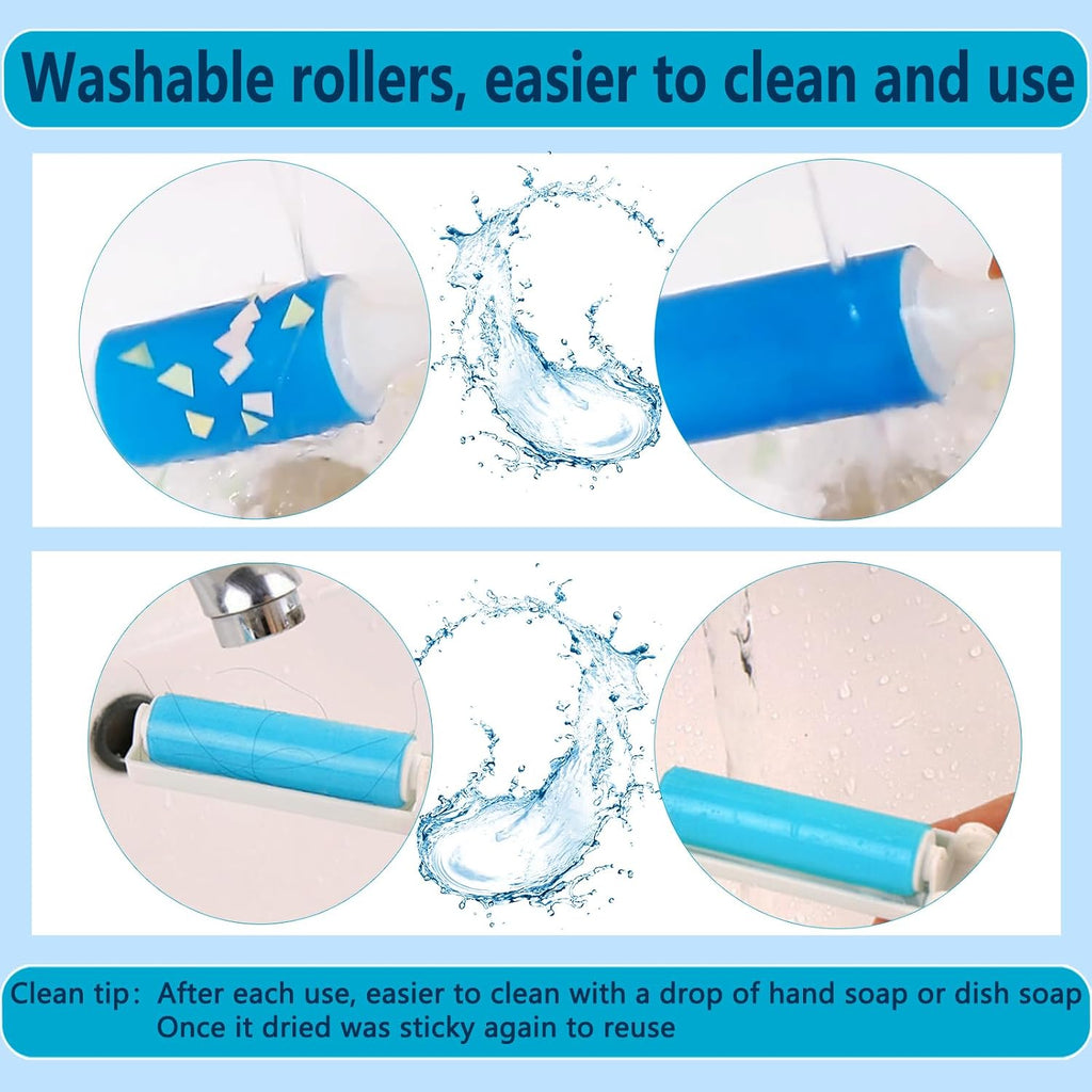 Reusable Lint Roller 3 Pack, Washable Sticky Lint Rollers, Cat Dog Pet Hair Remover Cleaner for Clothes, Furniture, Carpet, Travel, Sofa, 1 Large with Dust Cover + 2 Foldable Mini, Portable Lint Brush