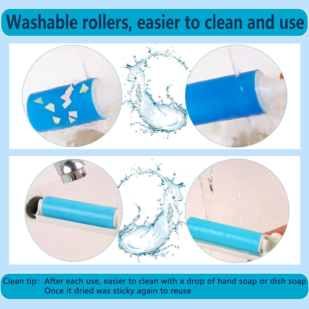Reusable Lint Roller 3 Pack, Washable Sticky Lint Rollers, Cat Dog Pet Hair Remover Cleaner for Clothes, Furniture, Carpet, Travel, Sofa, 1 Large with Dust Cover + 2 Foldable Mini, Portable Lint Brush